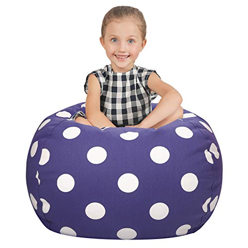 Aubliss Stuffed Animal Storage Bean Bag Chair Cover (No Beans), Stuff and Sit Storage Bean Bag for Kids Toy Storage, Medium 32"-Canvas Dot Navy