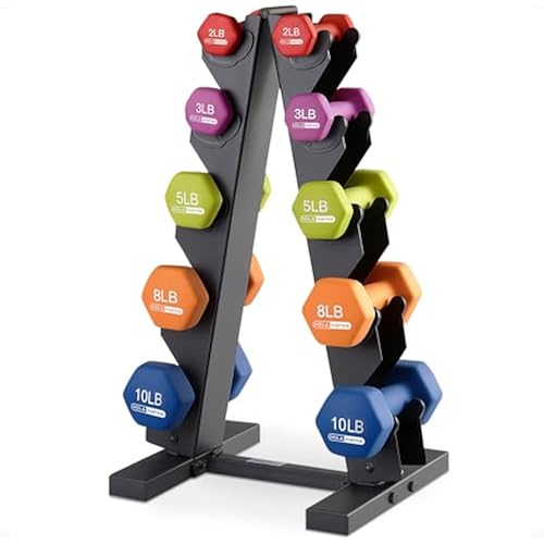HolaHatha 1, 2 and 3 lb Neoprene Dumbbell Strength Training Weight Set with Rack