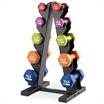 HolaHatha 1, 2 and 3 lb Neoprene Dumbbell Strength Training Weight Set with Rack