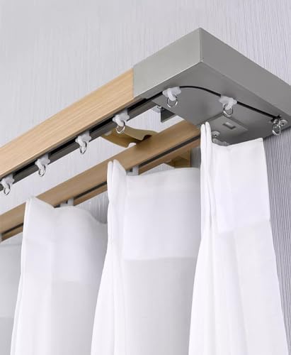 Wood Grain Curtain Rods - Mute Sliding Double Track System for Wall Divider, 4 to 16 Ft Adjustable Length, Stylish & Durable Curtain Pole for Home Décor
