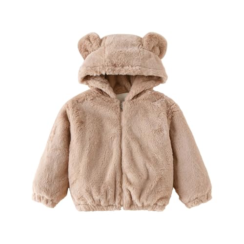 Fleece Zipper Hooded Coat for Kids Girls Bear Ears Thick Plush Solid Color Jacket Toddler Boys Adorable Soft Clothes