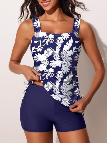 Summer Mae Womens Tankini Swimsuits Ruched Tummy Control Bathing Suits Two Piece Swimwear with Sporty Shorts 20252