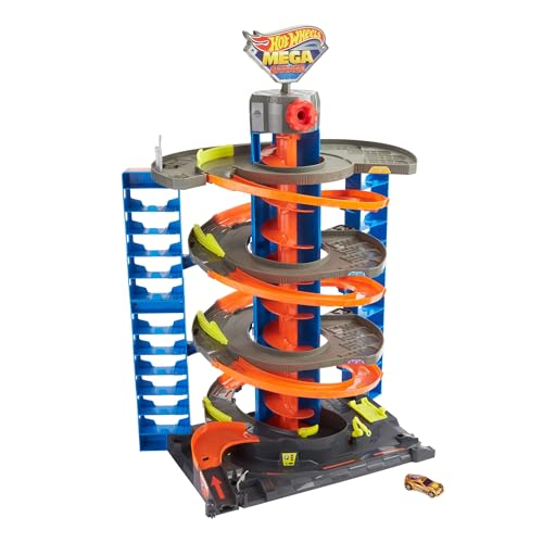 Hot Wheels City Méga Garage avec Ascenseur pour Ranger Plus de 40 véhicules, à connecter avec Circuit et Pistes, Voiture Incluse, Jouet pour Enfant, GTT95