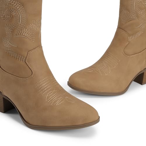 Image of DREAM PAIRS Mid Calf Cowboy Cowgirl Boots for Women