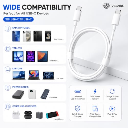 Image of Google 30W USB C to USB C Fast Charging Cable 30W PD, Type C Charger Cable, Compatible with Google Pixel 8 Pro, Pixel 8, Pixel 7 Pro, Pixel 7, Pixel 7A, Pixel 6 Pro, Pixel 6, Pixel 6A, Pixel 5