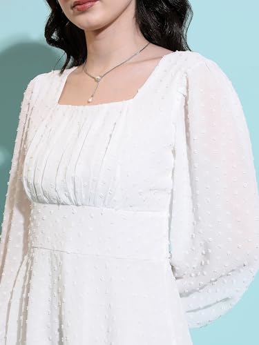 Image of Tokyo Talkies Women's Long Sleeves Square Neck Self Design Dresses | Stylish Dresses | Casual Dresses