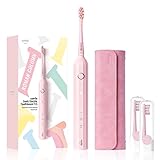 usmile Cepillo Dientes Electrico, Y1S Cepillo Electrico Sonico Recargable por USB para Adultos con Temporizador Inteligente, Cepillo de Dientes Blanqueador con Estuche de Viaje y 2 Cabezales, Rosa