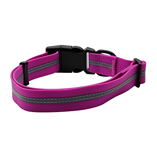 Image of Nimble Reflective Waterproof Dog Collar Adjustable Odor Resistant Easy Clean Pet Collar for Small Medium Large Dogs Night Walking Outdoor Rainy Use (Large (15.35 inch-24.8 inchinches), Rose Purple)