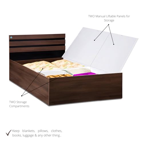 Image of DELITE KOM | 1 Year Warranty | Single Bed, Cocoa Engineered Wood Bed with Box Storage, Wooden Bed (77x37 Inches) | Installation Included | Dual Tone Color - Acacia Dark & Flowery Wenge