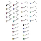 JYNXOR 30pcs Anillo de Nariz Studs Tornillo Set, CZ Nostril Piercing Joyería de Unisex Regalo, recto en forma de L de la nariz Piercing Stud Joyería, Hipoalergénicos Piercing Nariz, Colores aleatorios