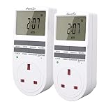 2 Pack Awootsv Digital Security Timer Plug Socket 10 ON-Off Programs Programmable Switch with Random Mode, 24 Hours/Weekly Indoor Automatic Switch, 230V, 13A, 2900W, White (TE05UK-1)