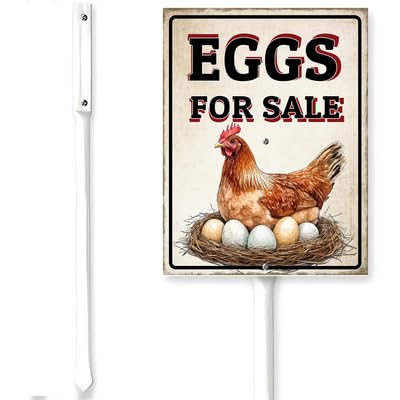 Horienteeon Eggs For Sale Sign With Stake Hen Nest Chicken Eggs For Sale Yard Rustproof Neighborhood Street Business Farm Home Lawn Walkway Ground Porch Aluminium Decorations 6x4.6"