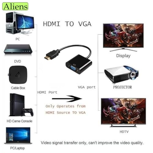 Aliens HDMI to VGA Adapter High-Speed 1080P HDTV Converter Male to Female with Audio Cable for Computer, Desktop, Laptop, PC, Monitor, Projector,... - Image 4