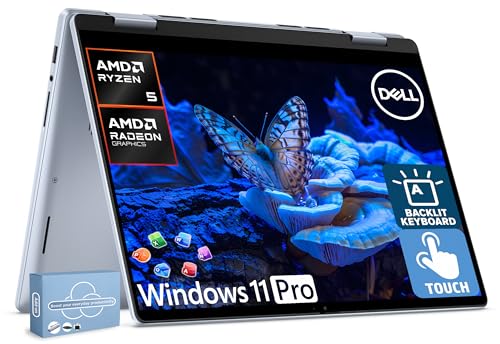 Dell Inspiron 14 2-in-1 Laptop for 2026 Business, Lifetime Office, Al Copilot, 14” FHD+ Touchscreen, AMD Ryzen 5, 16GB RAM, 1TB Storage (512GB SSD+500GB Ext), FP, Backlit KB, MarxsolAddon, Win 11 Pro