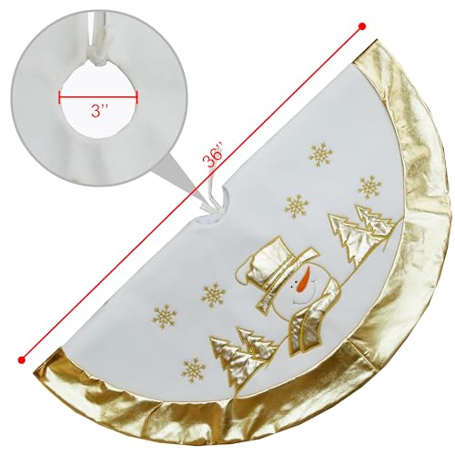 Dia-36-Golden-Luxury-Snowman-Christmas-Tree-Skirt-Elegant-Embroidered-Snowman-Character-and-Golden-White-Snowflakes-with-Exquisite-Golden-Border-Holiday-Decoration-for-Christmas-Tree-Ornament Dia 36 Golden Luxury Snowman Christmas Tree Skirt Elegant Embroidered Snowman Character and Golden White Snowflakes with Exquisite Golden Border Holiday Decoration for Christmas Tree Ornament