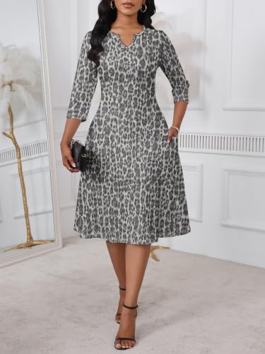Image of PinkPatty Women's Casual 3 /4 Sleeve Midi Dresses Fit and Flare Church Work Dress with Pockets