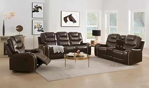 Image of Torque - Mikkel Leatherette Recliner Sofa 3+2+1 Seater Manual Dark Brown | Adjustable 6 Seater Recliner with Cup Holder Storage for Living Room Bedroom | 1 Year Warranty