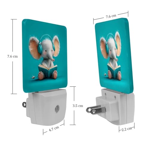 Image of NEWzone Funny Elephant Night Light [2 Pack], Plug in Wall Led Night Lights Decor for Boys Girls Room, Dusk to Dawn Sensor Wall Lamp for Stairway /Bedroom /Kitchen /Nursery Room