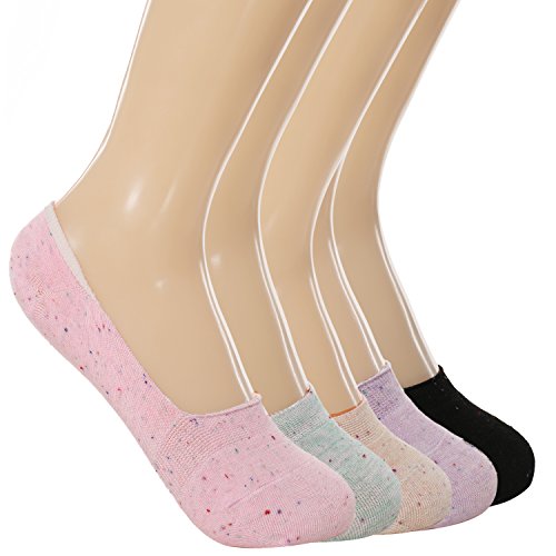 Ekouaer Women Cotton Low Cut Socks No Show Liner Boot Non-slip Sock 5 Pairs