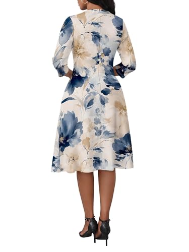 Image of PinkPatty Women's Casual 3 /4 Sleeve Midi Dresses Fit and Flare Church Work Dress with Pockets