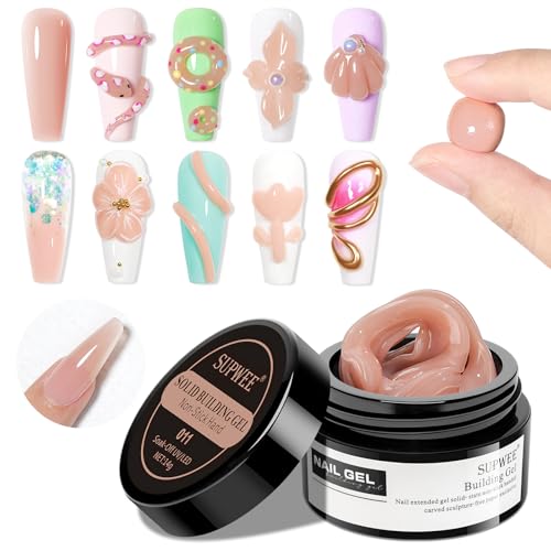 SUPWEE Solido Builder Gel per smalto – 14 g Nudo 3D Nail Art Scultura Gel Multifunzionale Antisticky Solido Nail Extension Carved goffratura dura per unghie