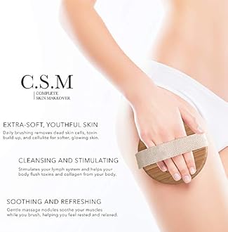 C.S.M. Body Brush for Wet or Dry Brushing - Gentle Exfoliating for Softer, Glowing Skin - Get Rid of Your Cellulite and Dry Skin, Improve Your Circulation - Gentle Massage Nodes