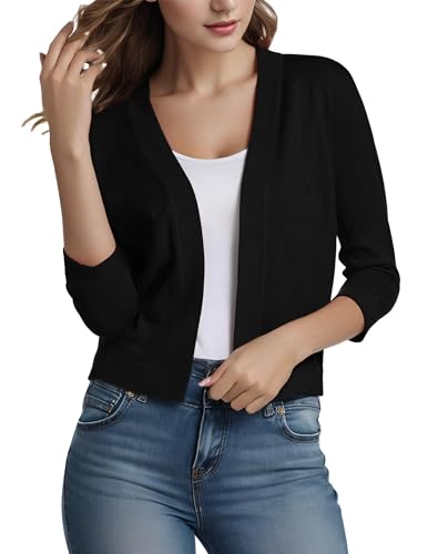 Women's Shrug Sweaters 3/4 Sleeve Cropped Cardigan Trendy Casual Open Front Jacket Coats