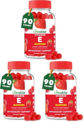 Lifeable Vitamin E Gummies for Women and Men, 400 IU, Vegan, 90 Ct, 3 Pack 90 Count (Pack of 3)