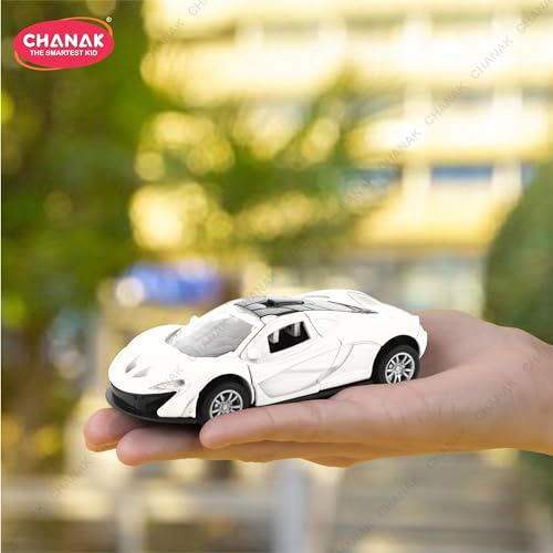 Image of Chanak Die Cast Car for Kids Alloy Metal Pull Back Car Toy Car Toy Vehicle with Openable Doors & LED Lights Cars for Kids Collectible Toy Vehicle Gift for Kids Boys Girls BIS Approved (White)