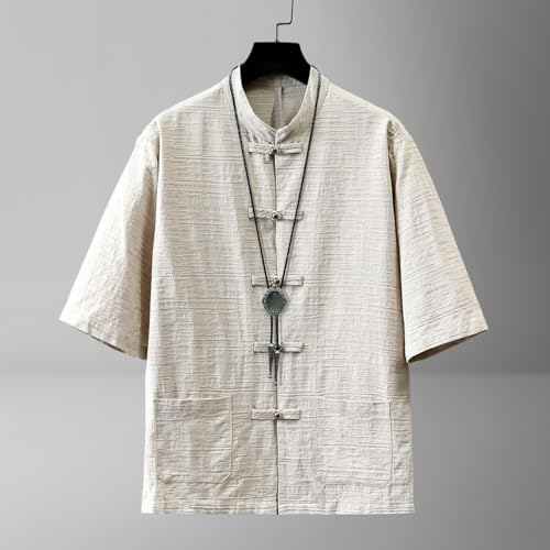 Chemise coton lin style chinois ample et respirante contre la chaleur