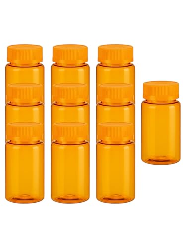 Mercadoba Plastic Pill Bottles 120 ml (4 oz / 32 Dram) – Pack of 10 Empty PET Jars with Child-Resistant Cap and Pressure Seal – Food Grade – For Capsules, Powders, Liquids – Amber or Clear (Amber)
