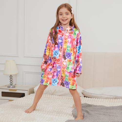 Jxstar Girls Bathrobes Kids Zip Up Robes Plush Soft Coral Fleece Pajamas Sleepwear3
