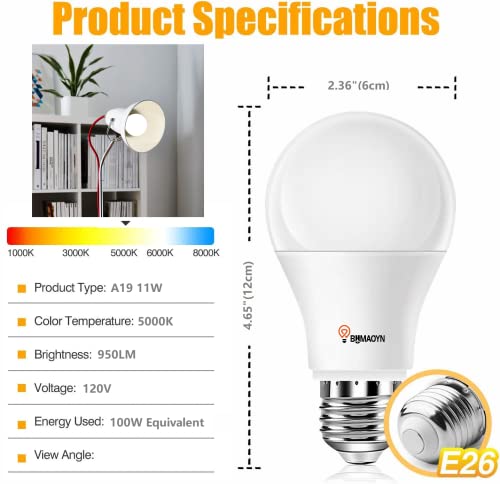 Bhmaoyn FULL SPECTRUM LIGHT BULB 11W A19 ® Full Spectrum Sunlike Light Bulb,Dimmable A19 E26 11W 5000K,Boosts Energy,Mood & Performance,Supports Circadian Rhythm,Near-Perfect Color Rendering,Imitate Sunlight Indoors thumb #1