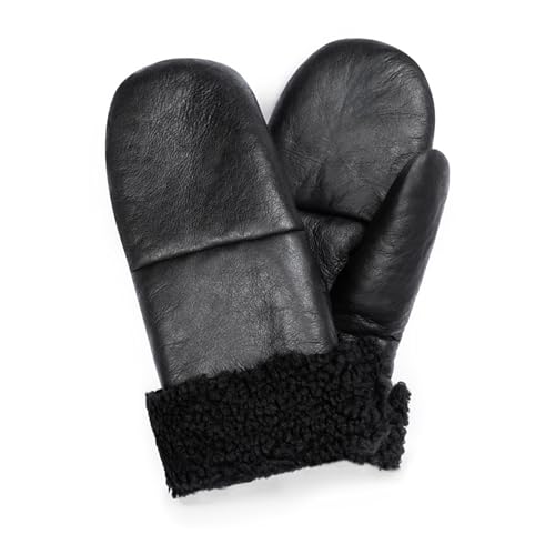 Valcuer 1887 Fäustlinge COZY MITTEN warme Unisex Handschuhe aus hochwertigem Lammfell, Fell, Leder - bequem, warm und hochwertig in Schwarz, in Gr. 7,5