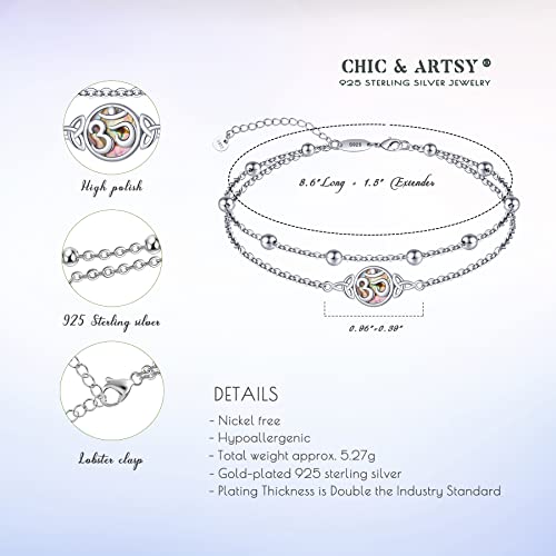 Image of CHIC & ARTSY 925 Sterling Silver Ankle Bracelets for Women, Dainty Adjustable Layered Foot Chains with Symbolic Charms, Boho Beach Everyday Lightweight Jewelry