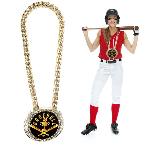 Penitue Turnover Chain, 6in/15cm Big Gold Goat MVP Baseball Medal Necklace Funny Champion Player of The Game Chain Award for Sports Trophy Prize Gifts (Baseball)