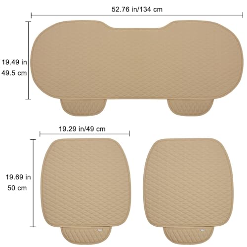 Image of BROGBUS Car Seat Cover Set for Hatchback & Sedan 3 Pieces (2 Front + 1 Rear Bench) Breathable Anti-Slip Fabric with Storage Pouch, Cream