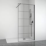 Douchecabine met vast paneel, industrieel gedecoreerd, gehard glas, 8 mm, antikalk, profiel in mat zwart, aanpasbare breedte 88-90 cm, hoogte 195 cm