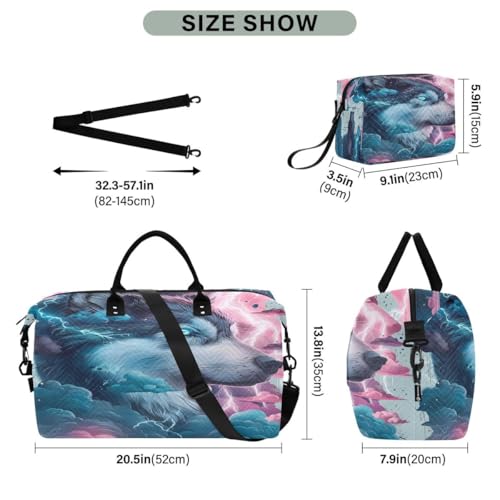 Wolf Cloud Animal Color Travel Duffle Bag Gym Bag Weekender Bags with Toiletry Bag Travel Trip Tote Bag3
