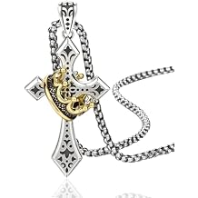 Elegant Cross Necklace for Men, Cross Pendant Necklace Stainless Steel Chain with Detachable Crown Pendant