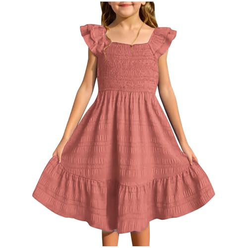 Girls 2025 Summer Dresses Double Layer Ruffle Sleeve Sundress Kids Girls Casual Beach Party Dress Off The Shoulder
