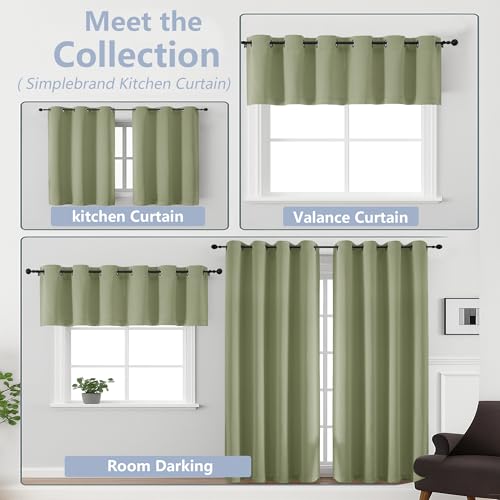 Image of Simplebrand Sage Green Kitchen Valances for Windows 18 Inches Long 2 Pack, Room Darkening Window Valances for Living Room, Grommet Short Straight Drape Kitchen Curtains for Bedroom Kids Room, 40Wx18L