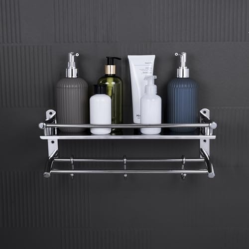 Image of EVANEX 2 Layer Bathroom Shelf | 304 Grade Stainless Steel Wall Mount Bathroom Organizer Rack | Rust Proof Multipurpose Floating Shelf | Wall Shelves | Bathroom Accessories Set