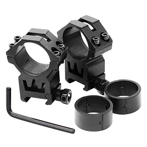 West Lake High Profile Scope Rings (Set of 2) with See-Thru Design for Picatinny Weaver Rails, Fits 30mm or 1 inch Optics Tube Diameter (Adapter Inserts Included)