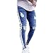 FUOE Men's Casual Slim Fit Denim Jeans Ripped Skinny Distressed Destroyed Side Striped Zipper Holes Pants Jeans (34, Light Blue)