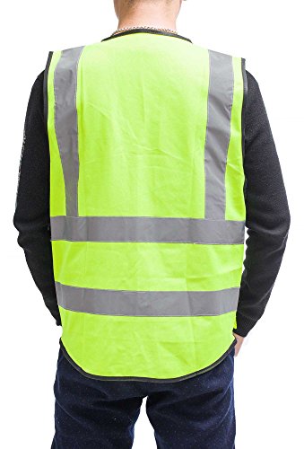 Misslo 5 Pockets High Visibility Zipper Front Breathable Safety Vest With Reflective Strips, Neon Yellow (Medium) #TOP5