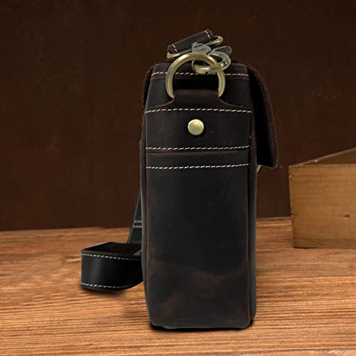 Retro Leather Shoulder Bag For Men,Small Leather Messenger Crossbody Bag,Water Resistant Travel Bag For Businessmen,10.5''Ipad Bag #TOP5