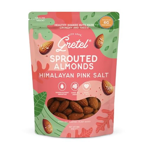 Image of Gretel Himalayan Pink Salt Sprouted Almonds 50 gm | Soaked, Dried & Baked not Roasted | Crunchy California Badam | Rich in Protein | Zero Cholesterol Dry Fruits | Vegetarian Healthy Snack I Brand of Singapore |