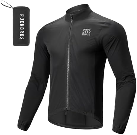 ROCKBROS Fahrradjacke Windjacke Herren, Ultraleichte Radsportjacke | Kompakt Atmungsaktiv Sportjacke, Schwarz, windbreaker Rennrad Herren