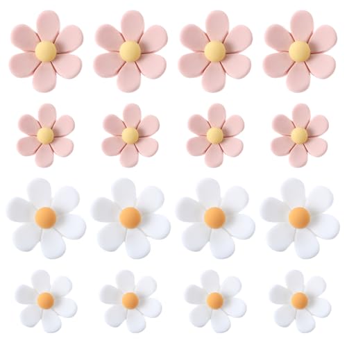 ElevateTech 16 Pcs Cute Flower Fridge Magnets Mini Colorful Decorative Magnets Photo Wall Fixing Suitable for School Office Locker Kitchen Cabinet Whiteboard (Pink White)